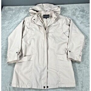 Vintage Ms Freddi Hooded Raincoat Jacket Beige Cream Snap Zip Womens Size 10
